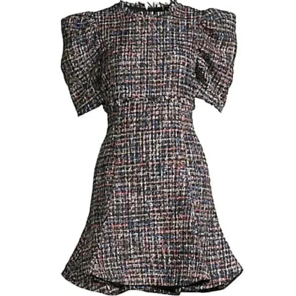 NWT Likely Revolve Alia Tweed Multi Pink Puff Sleeve Mini Dress Size 6 - Picture 2 of 6